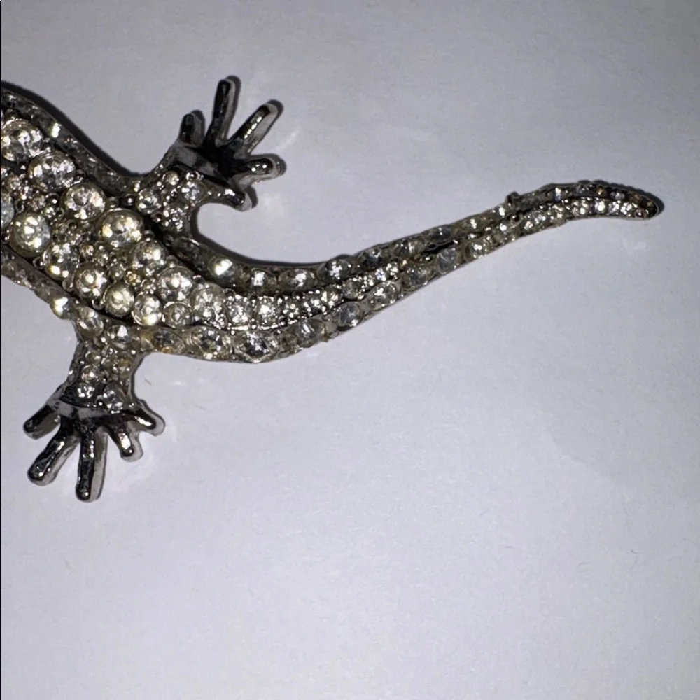 Kirks Folly Silver Tone Rhinestone Reptile Brooch